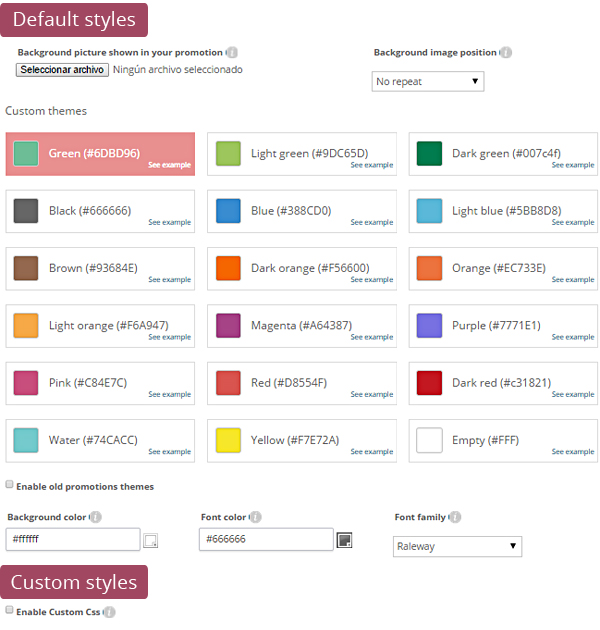 Use default styles or custom css