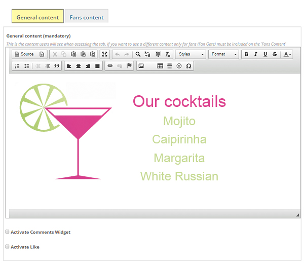 A tab specially designed by you with our content editor