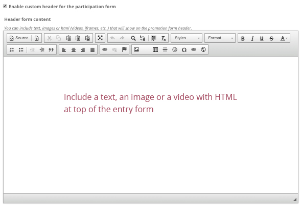 Custom header for the entry form