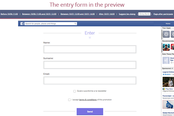 The entry form in the preview