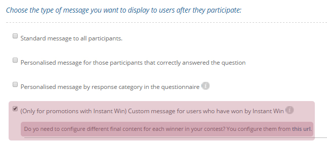 Quick Win Message Instant Win: Personalise the message for each winner