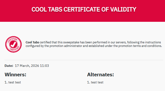 giveaway validity certificate