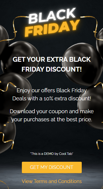discount coupons as giveaway prize ideas for Black Friday