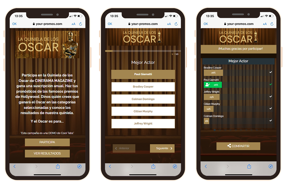 Crear una quiniela de los Oscars Quiniela de los Oscars