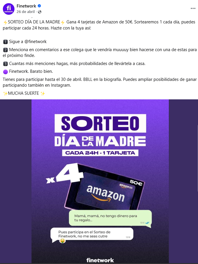 ejemplo de sorteo en Facebook ejemplo de sorteo en Facebook de Finetwork