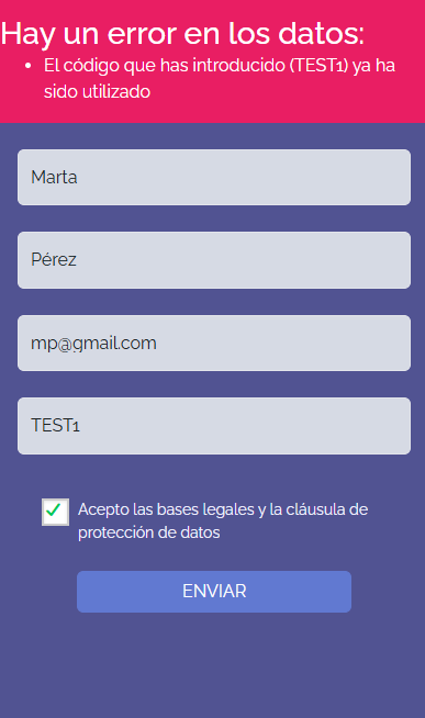 Validación de código en tiempo real en una campaña
